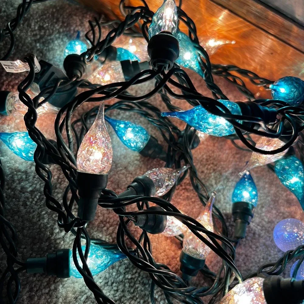 Blue White String Lights Cone Globe LED 2 Sets Christmas Deck Camping Indoor Out